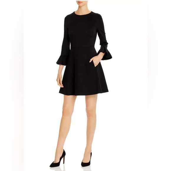 Kate Spade Bell Sleeve Stretch Ponte Fit & Flare Dress - Black - Size Medium - Picture 4 of 9